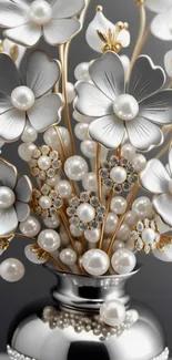 Elegant floral wallpaper with pearls.
