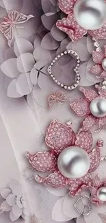 Elegant floral mobile wallpaper with pink pearls and delicate design.