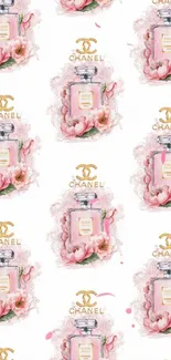 Chanel perfume bottles with pink floral design.