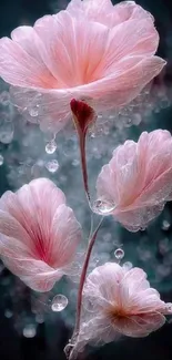 Elegant pink floral wallpaper with water droplets.