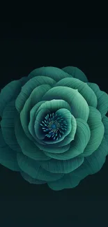 An elegant, blue-green floral design on a phone wallpaper.