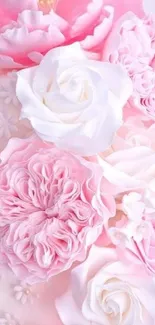 Elegant pink and white floral wallpaper for mobile phones.