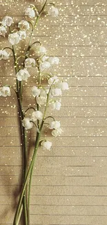 Elegant floral wallpaper with white flowers and beige background.