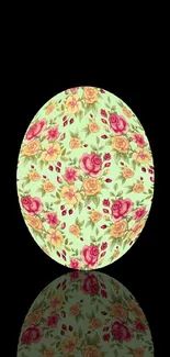 Elegant floral wallpaper with pink and yellow roses on a mint green background.