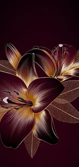 Elegant maroon and gold floral smartphone wallpaper.