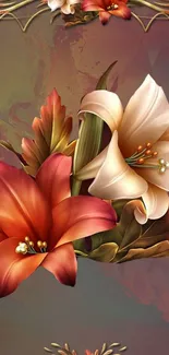 Elegant floral wallpaper with lilies in vibrant colors on a delicate background.