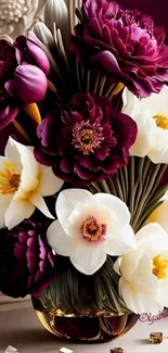 Elegant burgundy and white flower wallpaper for mobile screen.