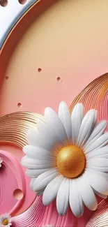 Floral abstract wallpaper with daisies on a pink background.