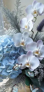 Elegant bouquet with orchids and butterflies.
