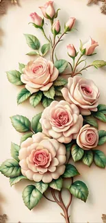 Elegant floral wallpaper with roses and vintage frame.