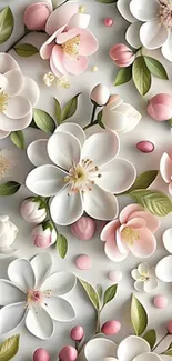 Elegant floral wallpaper with pink and white flowers.