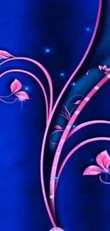 Blue and pink floral wallpaper with elegant design.