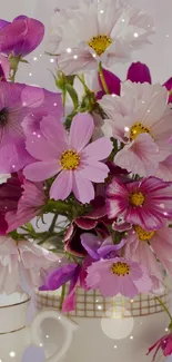 Pink and white flowers in an elegant vase wallpaper.