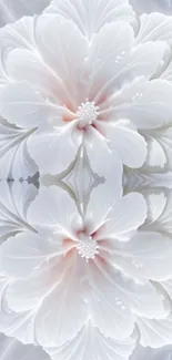 Elegant white floral wallpaper with intricate petal design.