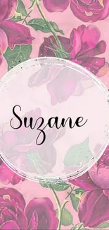 Pink floral wallpaper with elegant roses.
