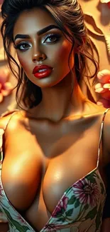 Elegant and vibrant floral portrait wallpaper with artistic details.