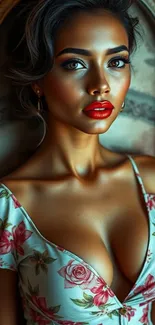 Elegant woman in floral dress portrait