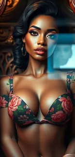Elegant floral portrait mobile wallpaper with artistic design.