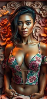 Elegant floral portrait wallpaper with warm tones.