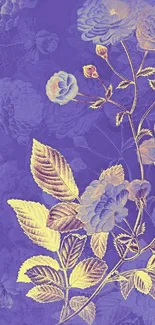 Elegant floral wallpaper with purple and gold hues.