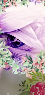 Delicate purple flower with vibrant floral border.