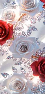 Elegant roses with silver leaves wallpaper