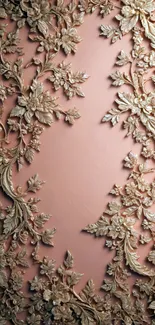 Elegant gold floral design on blush pink background wallpaper.