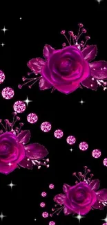 Elegant pink roses on black wallpaper design.