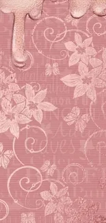 Elegant rose gold wallpaper with floral and swirl design.