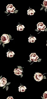 Elegant rose pattern on a black background.