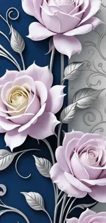Elegant floral wallpaper with pink roses and intricate designs
