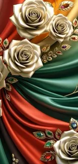 Luxurious silk design with elegant roses.