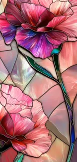 Stained glass floral design with pink hues.