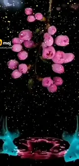 Pink flowers with starry background wallpaper.