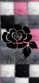 Elegant black rose on a plush texture background