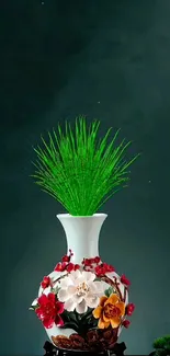 Floral vase with greenery mobile wallpaper design.