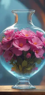 Elegant pink flowers in a clear glass vase, perfect for a mobile wallpaper.