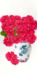 Elegant wallpaper with a floral vase and pink flowers on a soft background.