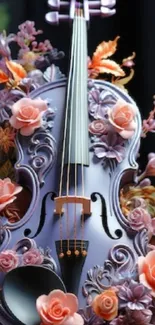 Violet violin with floral decorations