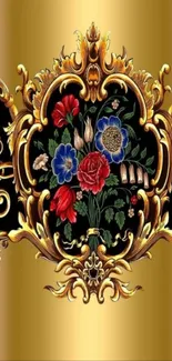 Luxurious golden floral pattern wallpaper design.