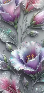 Elegant watercolor flowers with dewdrops, perfect for mobile wallpaper.