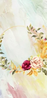 Floral wreath with a pastel watercolor background.