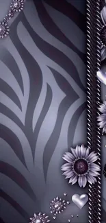 Elegant floral and zebra pattern mobile wallpaper.