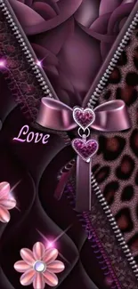 Floral and leopard zippered wallpaper with heart embellishments.