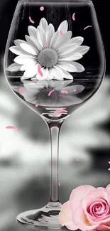 Monochrome flower in glass with pink rose mobile wallpaper.