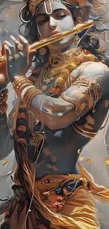 Artistic depiction of a mythical flute player with elegant design.