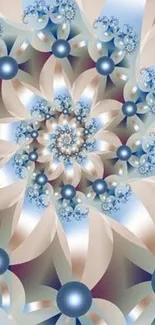 Elegant fractal floral design with blue accents.