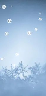 Mobile wallpaper with frosty blue snowflakes against a serene background.