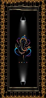 Elegant Ganesh art with vibrant colors on a black background.