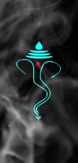 Artistic Ganesh design with smoke effect on black background.